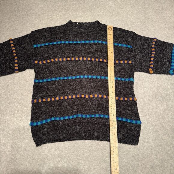 Vintage Croquet Club Knit Sweater Gray Blue Orange Striped Women M Retro 90s 80s - Picture 8 of 9